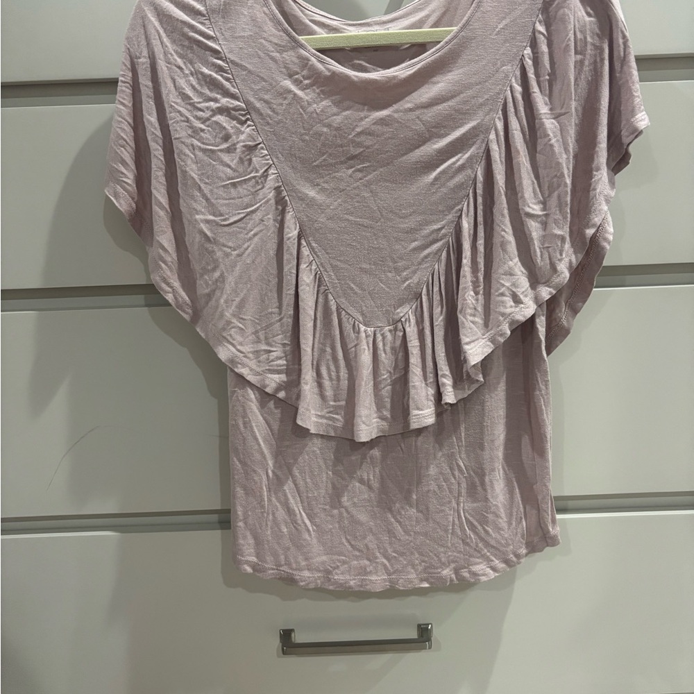 LOFT Pink Ruffled Short Sleeve Blouse
